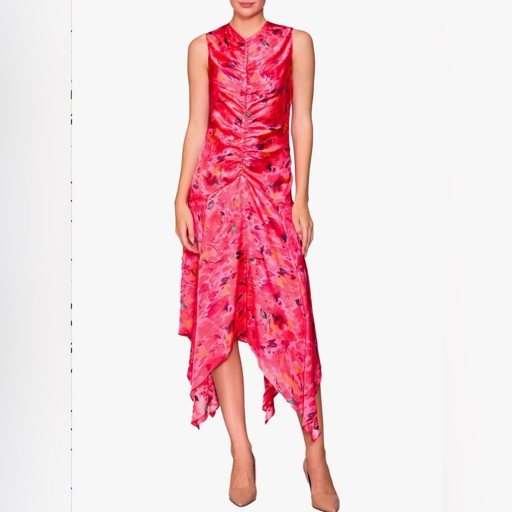 MELLODAY Ruched Sleeveless Handkerchief Hem‎ Midi Dress